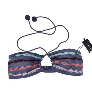 New Dolce Vita Striped Bandeau Bikini Top Tassel Ties & Back Clasp Womens Size X
